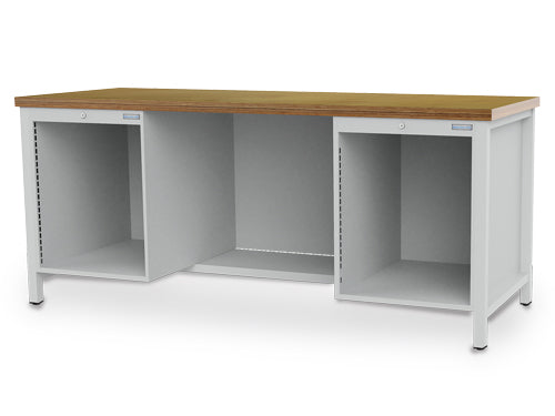 Bedrunka+Hirth workbench with 2 empty cabinets and 1 half shelf with rear panel, R 18-24