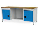 Bedrunka+Hirth box workbench width 2000 mm, R18-24, 2 x drawers, 2 x hinged doors, 1 x half-depth steel shelf, rear wall
