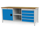 Bedrunka+Hirth box workbench width 2000 mm, R24-24, 4 x drawers, 1 x hinged door with shelf, 2 x compartments, rear wall