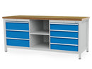 Bedrunka+Hirth box workbench width 2000 mm, R24-24, 7 x drawers, 2 x compartments, rear panel