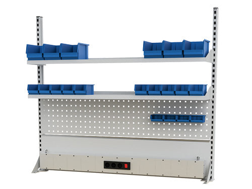 Bedrunka+Hirth Werkbankaufbau 1500 mm, Multi-Wand-Aufbau ohne Beleuchtung und Obergestell, umfangreiches Zubehör, Energiekanal
