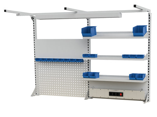 Bedrunka+Hirth Werkbankaufbau 2000 mm, Multi-Wand-Aufbau mit Beleuchtung, umfangreiches Zubehör