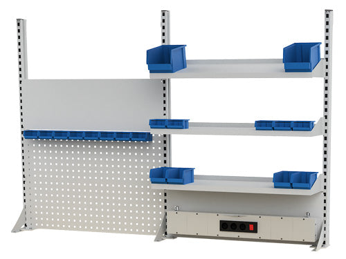 Bedrunka+Hirth Werkbankaufbau 2000 mm, Multi-Wand-Aufbau ohne Beleuchtung und Obergestell, umfangreiches Zubehör