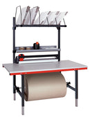 Bedrunka+Hirth Pack- und Arbeitstischkombination höhenverstellbar Breite 1600, Areitsplatte melaminharzbeschichtet 30 mm, Klemmfeststellung, 1x Formularablage, 1x Kartonmagazin, 1x Zwischenboden