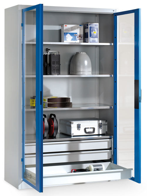 Bedrunka+Hirth double-door wardrobe with lower drawer unit and viewing window