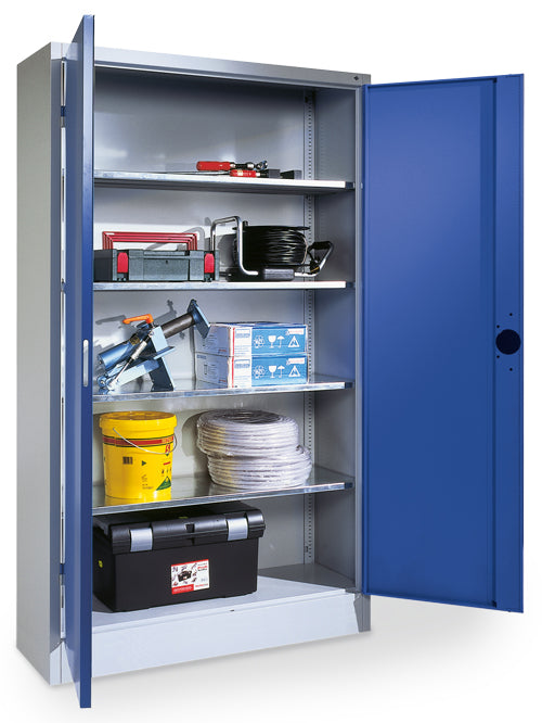 Bedrunka+Hirth heavy-duty cabinet with hinged doors, 4 x adjustable, galvanized shelves