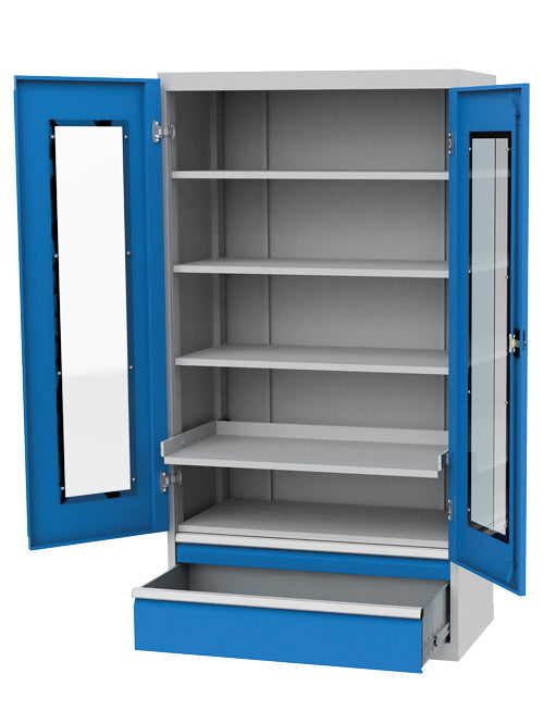 Bedrunka+Hirth Vitrinenschrank, R 36-16, 2x Schublade, 3x Fachboden fest, 1x Fachboden ausziehbar, 1x Zwischenfachboden