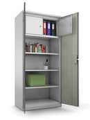 Bedrunka+Hirth cleaning material and wardrobe, 2 x various valuables compartments, 3 x shelves, 2 x double doors
