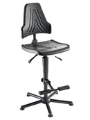 Bedrunka+Hirth swivel chair with floor glides and footrest, seat height 590 - 840 mm, seat: black PU