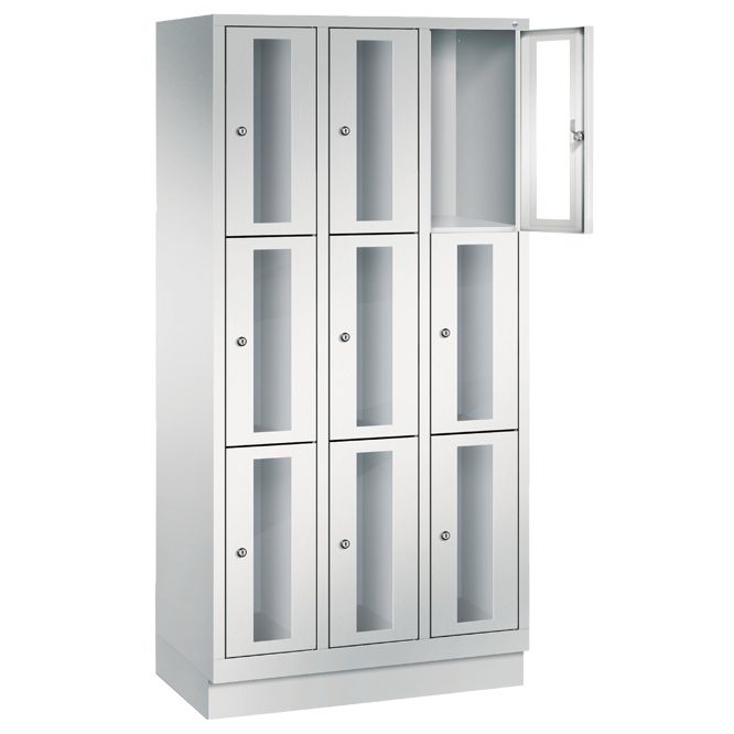 Bedrunka+Hirth Fächerschrank mit 100 mm hoher Sockel, 3 x 5 Abteile, Abteilbreite in mm: 400
