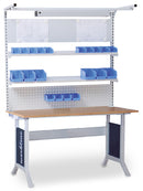 Bedrunka+Hirth Multi-Wand-Aufbau workline Breite 1500 mit Obergestell, 1x Lochwand, 1x Magnetwand, 2x Fachboden