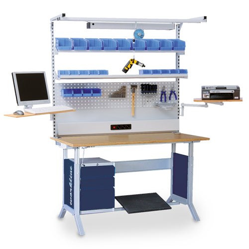 Bedrunka+Hirth Multi-Wand-Aufbau workline Breite 1500 mit Obergestell, 1x Energiekanal , 1x Lochwand, 1x Magnetwand, 2x Fachboden, 2x Schwenkarm