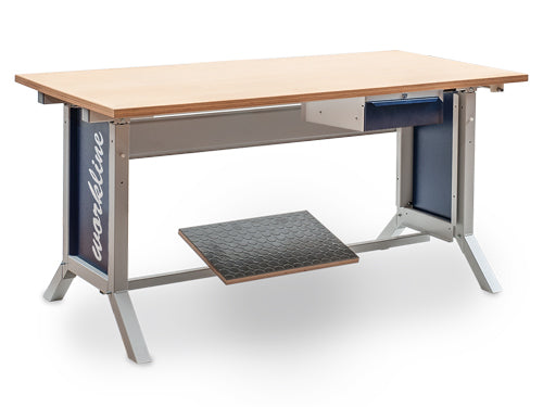 Bedrunka+Hirth workline basic table combination, crank adjustment, 1x worktop beech multiplex, 1x underhang block, 1x footrest,
