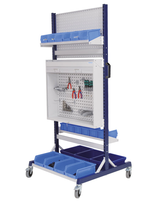 Bedrunka+Hirth workraster-Mobil Doppelseitig, 1x Multi-Rolladenschrank, 2x Lochwand, 2x Fachböden