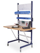Bedrunka+Hirth workraster-Mobile One-sided with worktop, 2x perforated wall, 1x container carrier