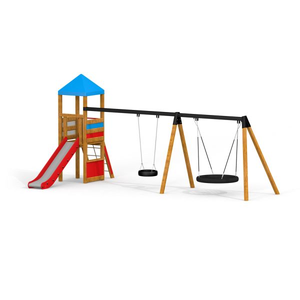 Balançoire nid d'oiseau Lars Laj avec tour (BNS 120 cm) Aire de jeux 