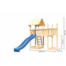 Akubi Kinderspielturm "Lotti" Satteldach SET naturbelassen mit Schiffsanbau oben,  Anbauplattform, Rutsche blau