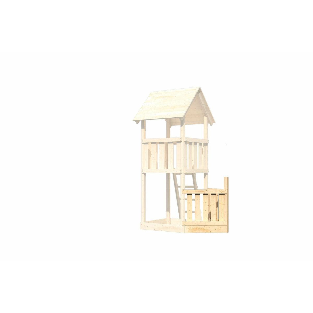 Akubi Kinderspielturm "Lotti" Satteldach SET naturbelassen mit Schiffsanbau oben,  Anbauplattform, Rutsche blau