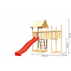 Akubi Kinderspielturm "Lotti" Satteldach SET naturbelassen mit Schiffsanbau oben,  Anbauplattform, Rutsche rot – Vorschau 2