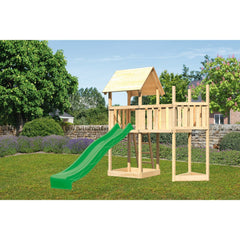Akubi children's play tower "Lotti" saddle roof SET natural with ship's attachment above, extension platform, slide green – Vorschau 1