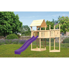 Torre da gioco per bambini Akubi "Lotti" tetto a capanna SET naturale con attacco nave superiore, piattaforma di attacco, scivolo viola – Vorschau 1