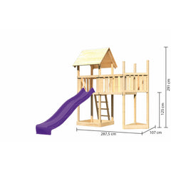 Torre da gioco per bambini Akubi "Lotti" tetto a capanna SET naturale con attacco nave superiore, piattaforma di attacco, scivolo viola – Vorschau 2
