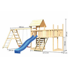 Akubi children's play tower "Lotti" gable roof SET natural with ship's extension above, extension XL, wave slide blue, climbing wall, net ramp DS-Kletter – Vorschau 2