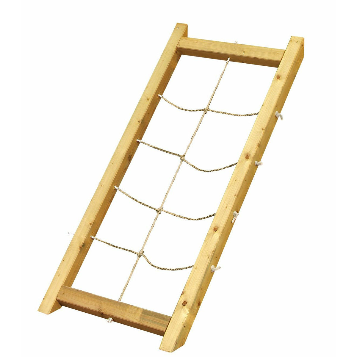 Akubi children's play tower "Lotti" gable roof SET natural with ship's extension above, extension XL, wave slide blue, climbing wall, net ramp DS-Kletter