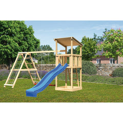 Akubi Spielturm Anna SET naturbelassen mit Doppelschaukel  Klettergerüst und Rutsche blau – Vorschau 2