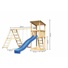 Akubi Spielturm Anna SET naturbelassen mit Doppelschaukel  Klettergerüst und Rutsche blau – Vorschau 3