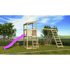 Akubi play tower Anna SET natural with double swing, climbing frame and slide purple – Vorschau 1