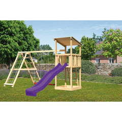 Akubi play tower Anna SET natural with double swing, climbing frame and slide purple – Vorschau 2
