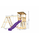 Akubi play tower Anna SET natural with double swing, climbing frame and slide purple