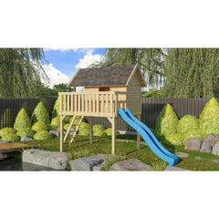Akubi Stelzenhaus "Fidel" SET naturbelassen mit Wellenrutsche 3m blau – Vorschau 1