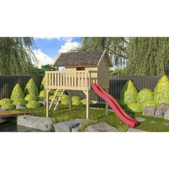 Akubi Stelzenhaus "Fidel" SET naturbelassen mit Wellenrutsche 3m rot – Vorschau 1