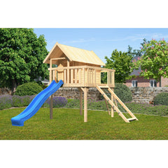 Akubi stilt house "Fidel" SET natural with wave slide 3m blue, net ramp – Vorschau 1
