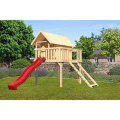 Akubi Stelzenhaus "Fidel" SET naturbelassen mit Wellenrutsche 3m rot, Netzrampe – Vorschau 1