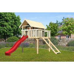 Akubi stilt house "Fidel" SET terra grey with wave slide 3m red, net ramp – Vorschau 2