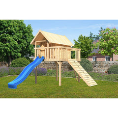 Casetta su palafitte Akubi "Fidel" SET legno naturale con scivolo ondulato 3m blu, rampa di legno – Vorschau 1