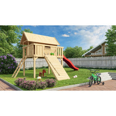 Akubi Stelzenhaus "Fidel" SET naturbelassen mit Wellenrutsche 3m rot, Holzrampe – Vorschau 1
