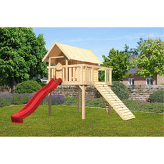 Akubi Stelzenhaus "Fidel" SET naturbelassen mit Wellenrutsche 3m rot, Holzrampe – Vorschau 2