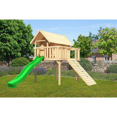 Casetta su palafitte Akubi "Fidel" SET naturale con scivolo a onda 3m verde, rampa in legno – Vorschau 2