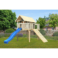 Akubi Stelzenhaus "Fidel" SET terragrau mit Wellenrutsche 3m blau, Holzrampe – Vorschau 1