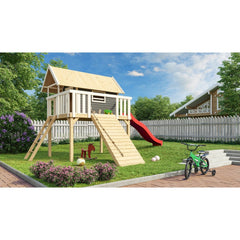 Akubi Stelzenhaus "Fidel" SET terragrau mit Wellenrutsche 3m rot, Holzrampe – Vorschau 1