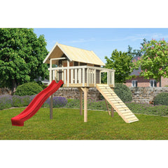 Akubi Stelzenhaus "Fidel" SET terragrau mit Wellenrutsche 3m rot, Holzrampe – Vorschau 2