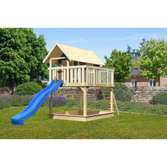 Akubi Stelzenhaus "Fidel" SET terragrau mit Wellenrutsche 3m blau, Sandkasten natur – Vorschau 1