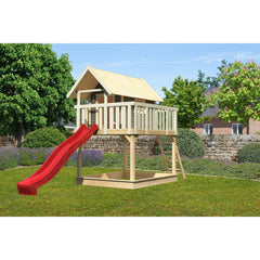 Akubi Stelzenhaus "Fidel" SET terragrau mit Wellenrutsche 3m rot, Sandkasten natur – Vorschau 1