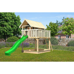 Akubi Stelzenhaus "Fidel" SET terragrau mit Wellenrutsche 3m grün, Sandkasten natur – Vorschau 1