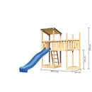 Akubi play tower pent roof SET natural with ship's attachment above, extension platform, slide blue