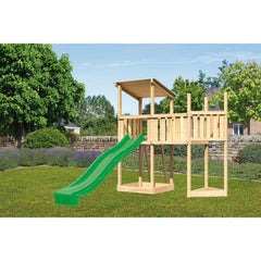 Akubi Torre da gioco con tetto a falda in legno naturale con appendice a forma di nave superiore, piattaforma aggiuntiva, scivolo verde – Vorschau 1